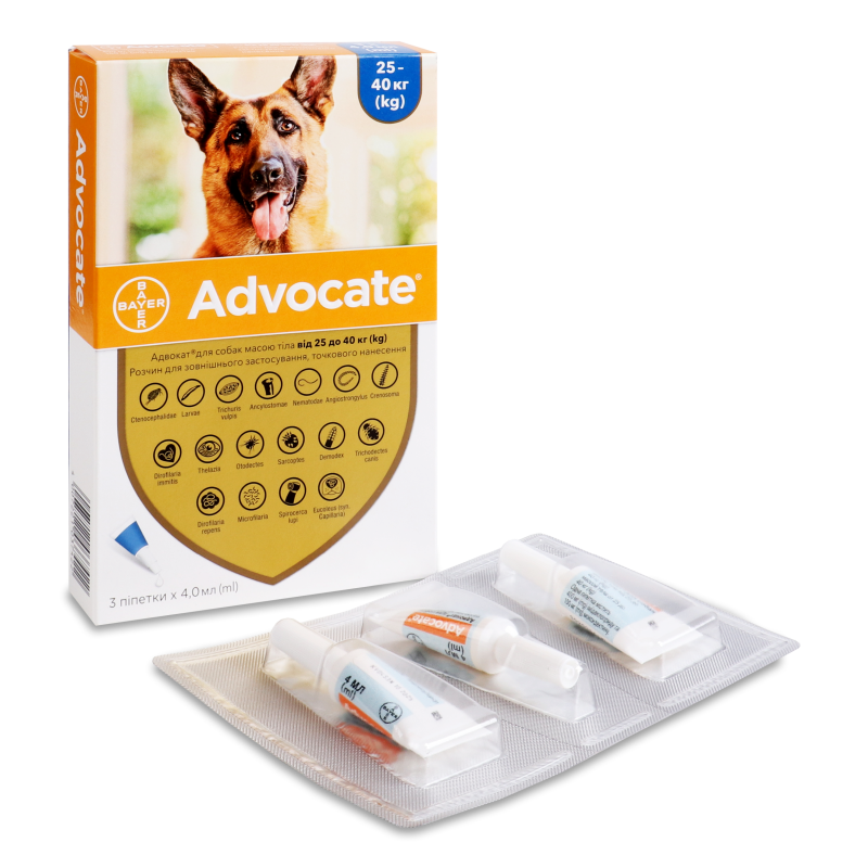 Краплі протипаразитарні д/собак від 25кг до 40кг 3*4мл Адвокат