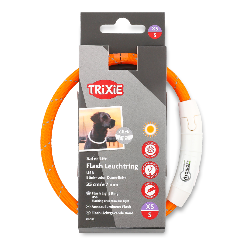 Нашийник д/собак оранжевий з підсвічуванням та USB 7мм 35см Тріксі