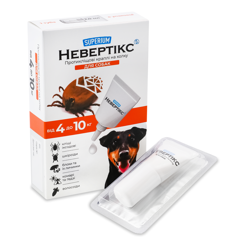 Краплі протикліщові д/собак від 4кг до 10кг Невертікс 2мл Суперіум