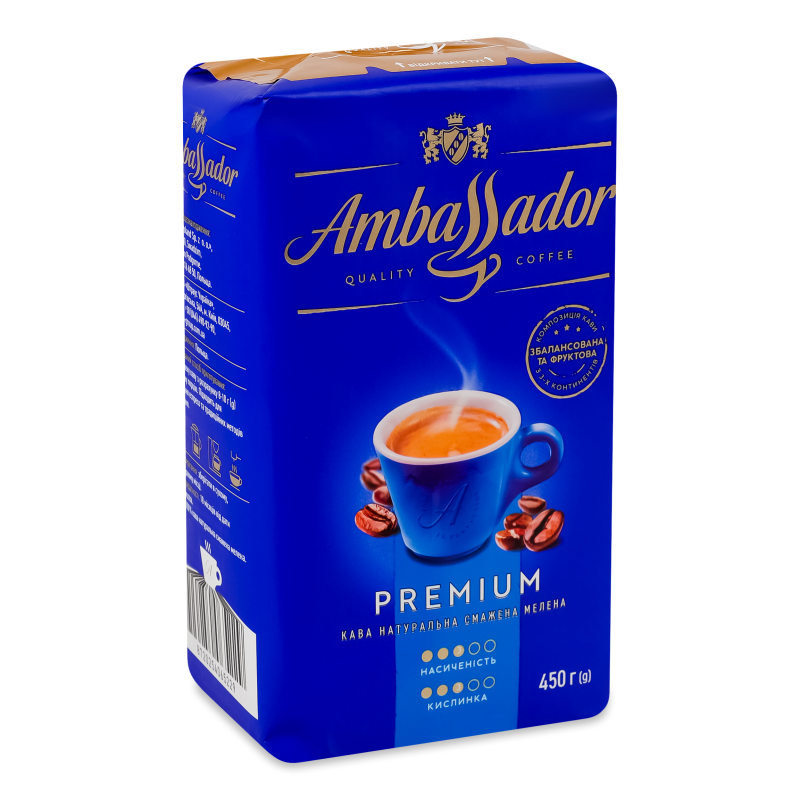 Кава Преміум мелена смажена 450г в/у Амбассадор