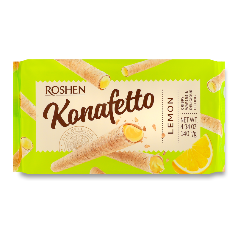 Трубочки вафельні Konafetto з лимонною начинкою 140г Roshen