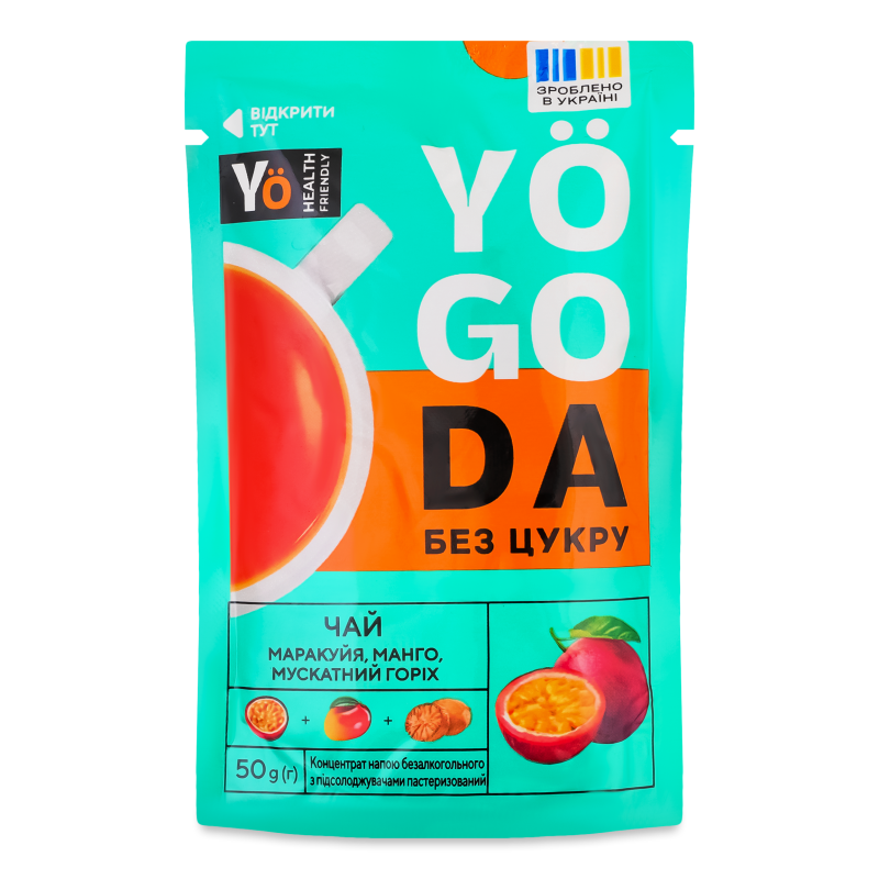 Концентрат напою б/а Чай Маракуйя манго мускатний горіх 50г саше Yogoda