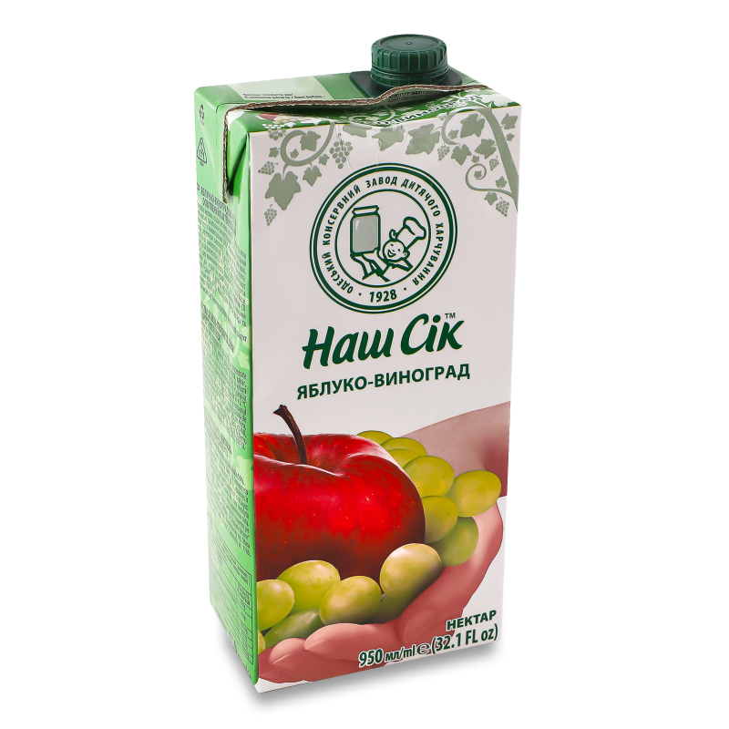 Нектар Яблуко-виноград 0,95л т/пак Наш сік