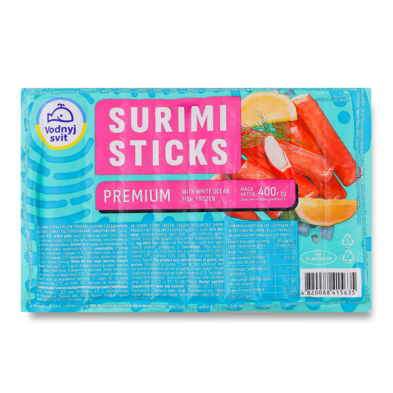 Палички крабові Premium заморожені 400г Водний світ