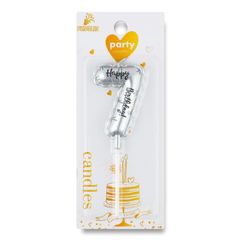 Свiчка-цифра Сім срібло 9,5см KYYW144 Fenglin