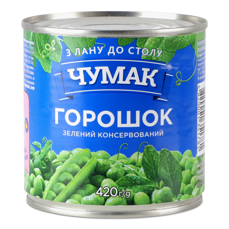 Горошок зелений із мозкових сортів 420г ж/б Чумак