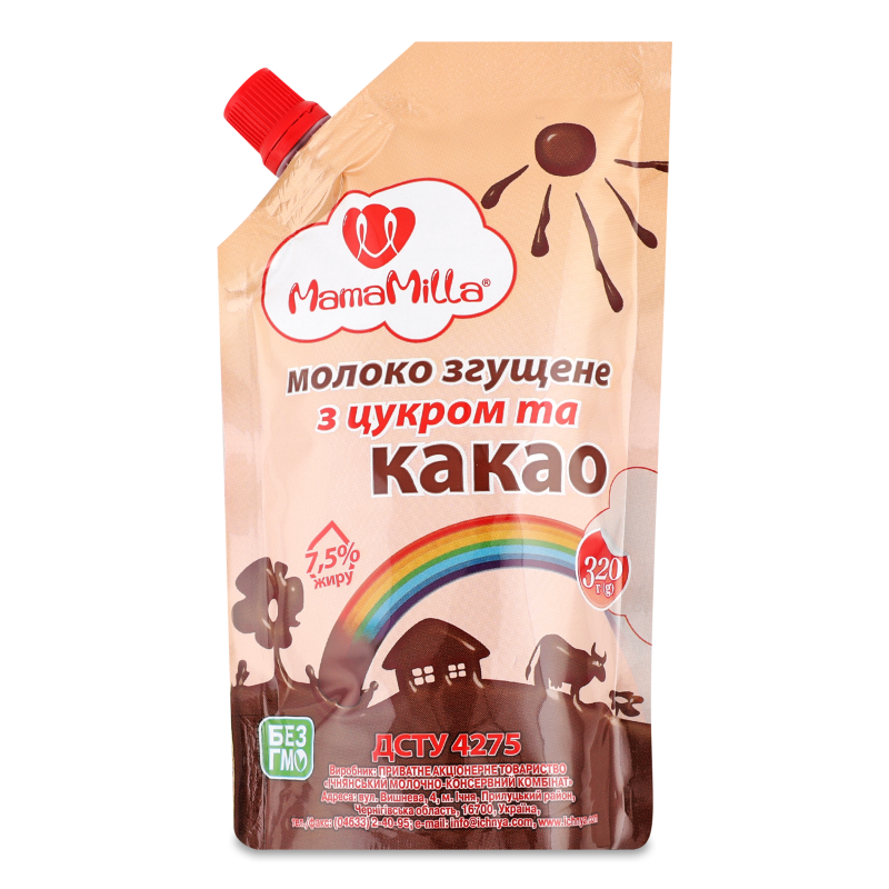 Молоко згущене з цукром та какао 7,5% 320г д/п Mama Milla