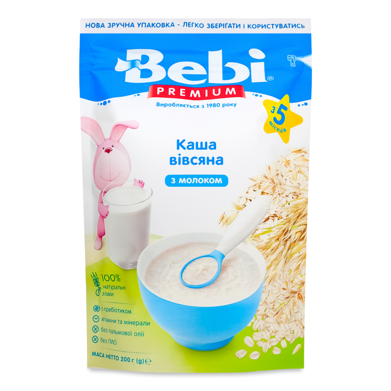 Каша молочна Premium вівсяна від 5місяців 200г зіп/пакет Bebi