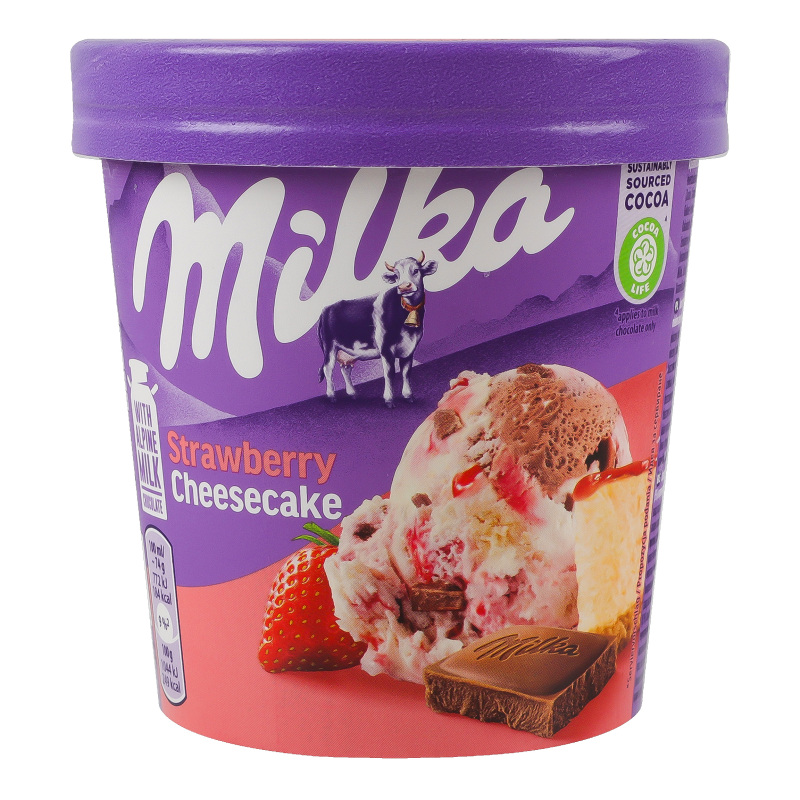 Мороженое со вкусом клубничного чизкейка Milka ведро 314г Milka