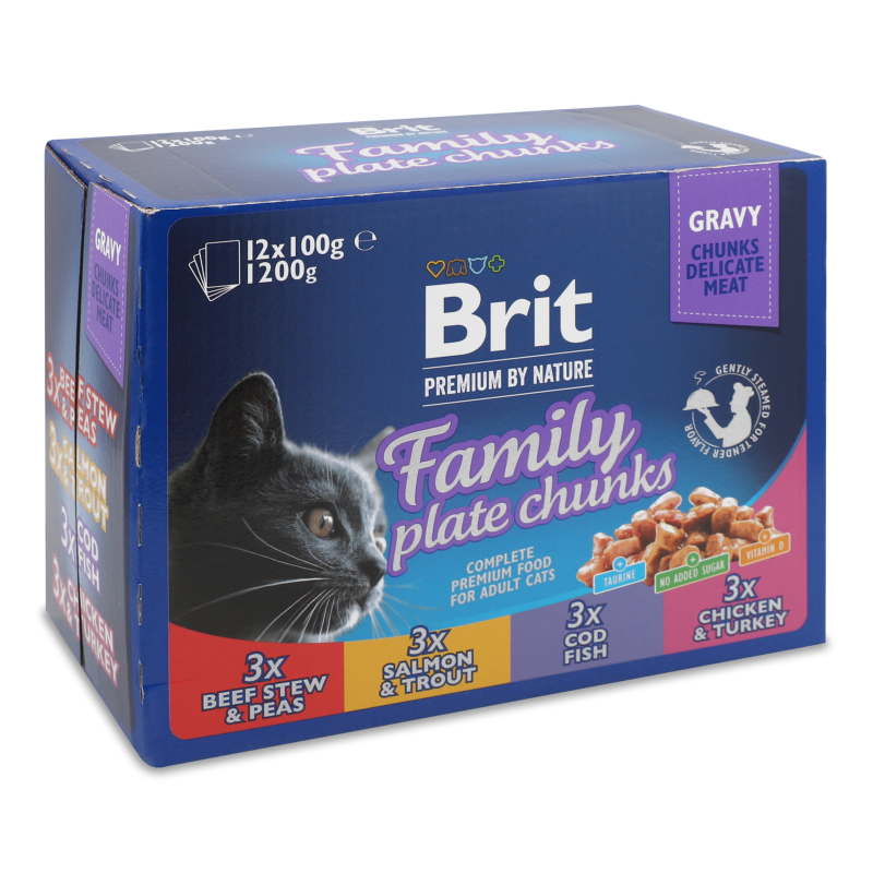 Корм д/котів Сімейна тарілка асорті 4смаки 12*100г пауч Бріт Преміум