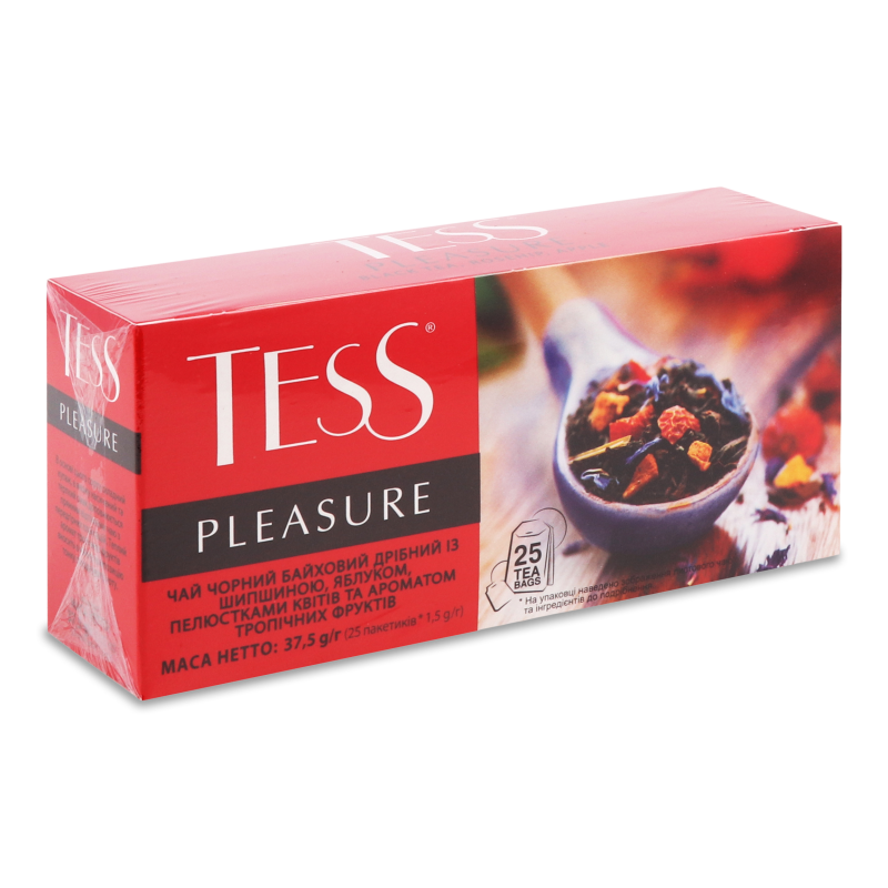 Чай Pleasure чорний з шипшиною яблуком пелюстками квітів та ароматом тропічних фруктів 25*1,5г Tess