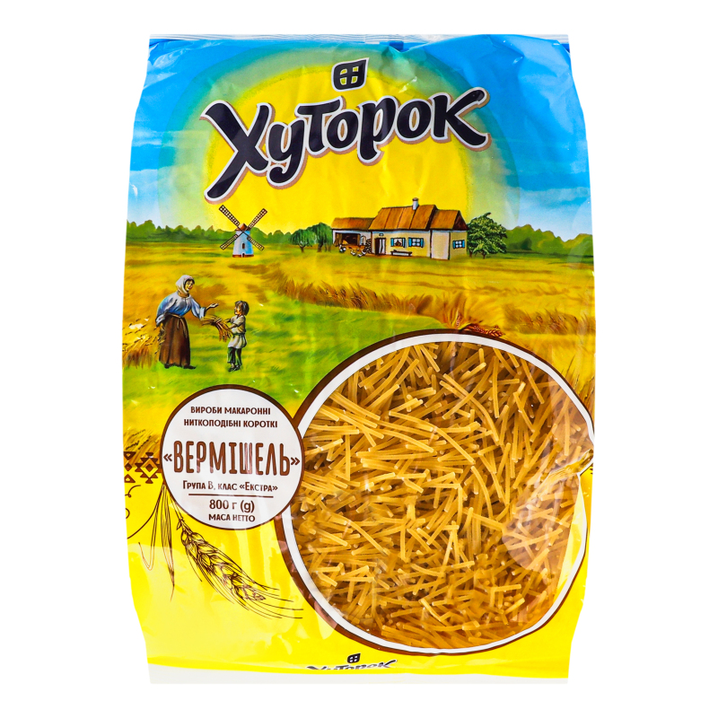 Вироби макаранні ниткоподібні короткі Вермішель Хуторок м/у