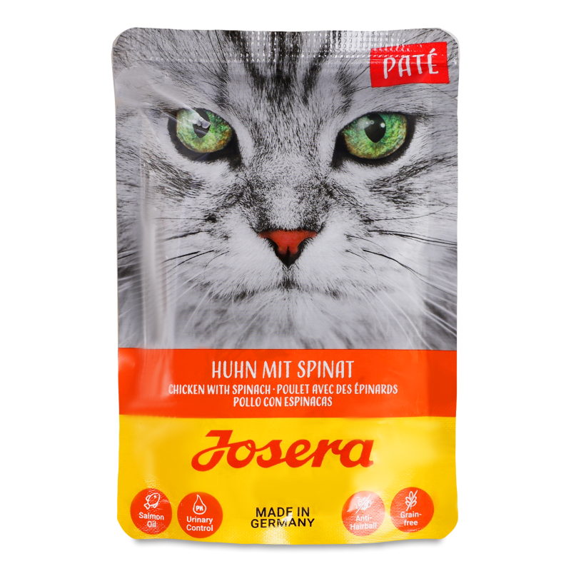 Корм д/дорослих котів Паштет Курка з шпинатом 85г пауч Йозера