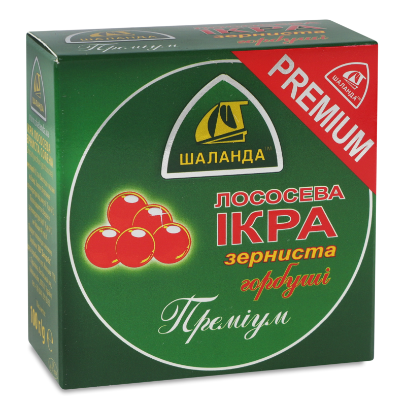 Ікра горбуші Преміум зерниста 100г ж/б коробка Шаланда