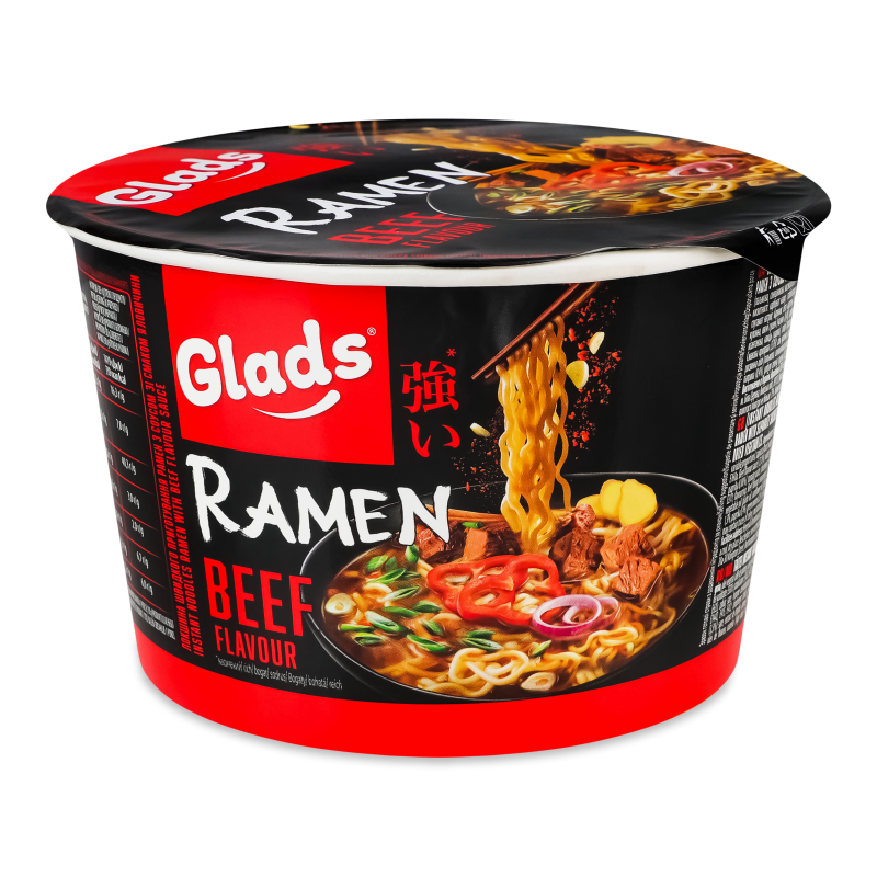 Локшина швидкого приготування Ramen з соусом з смаком яловичини 105г стакан Glads