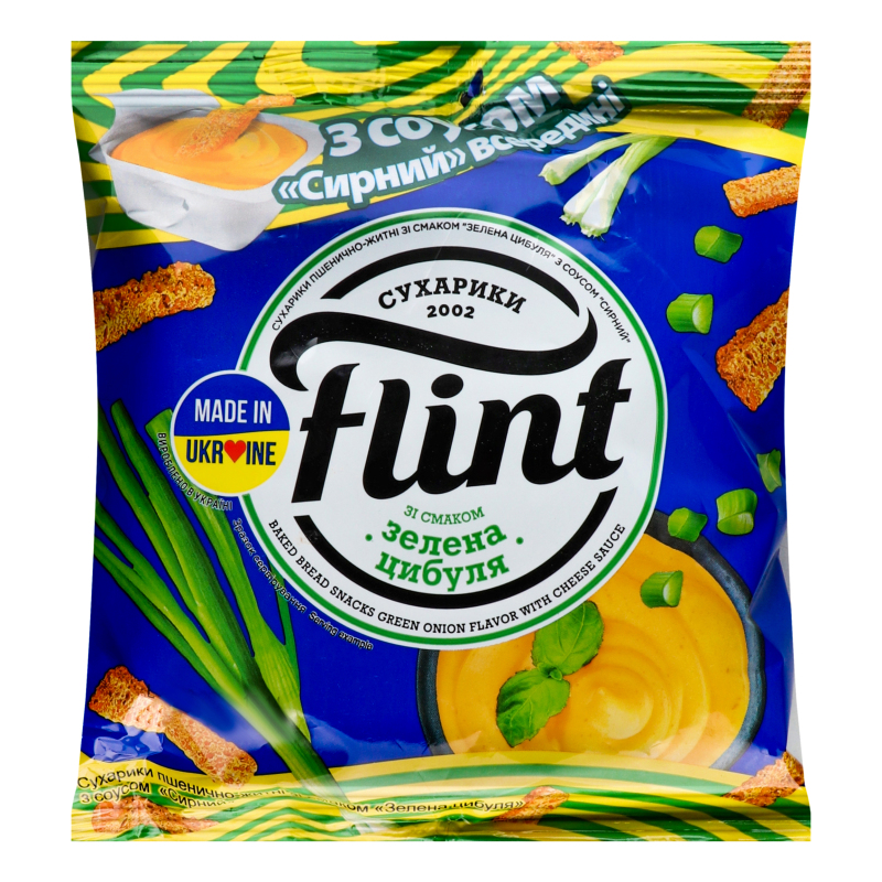 Сухарики пшенично-житні з соусом Сирний Зелена цибуля Flint м/у 70г ...