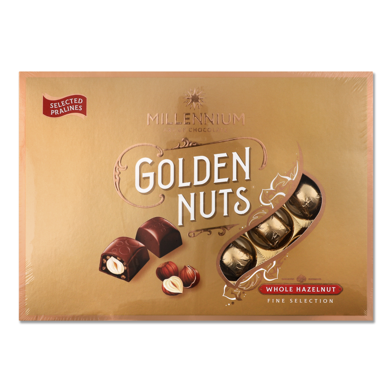 Цукерки Golden Nut шоколадні з начинкою та цілими горіхами 130г Millennium