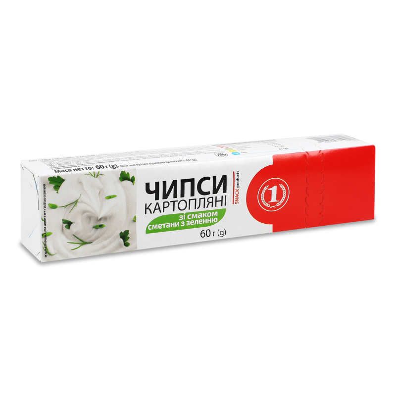 Чипси з смаком сметани та зелені 60г ТМ “1”
