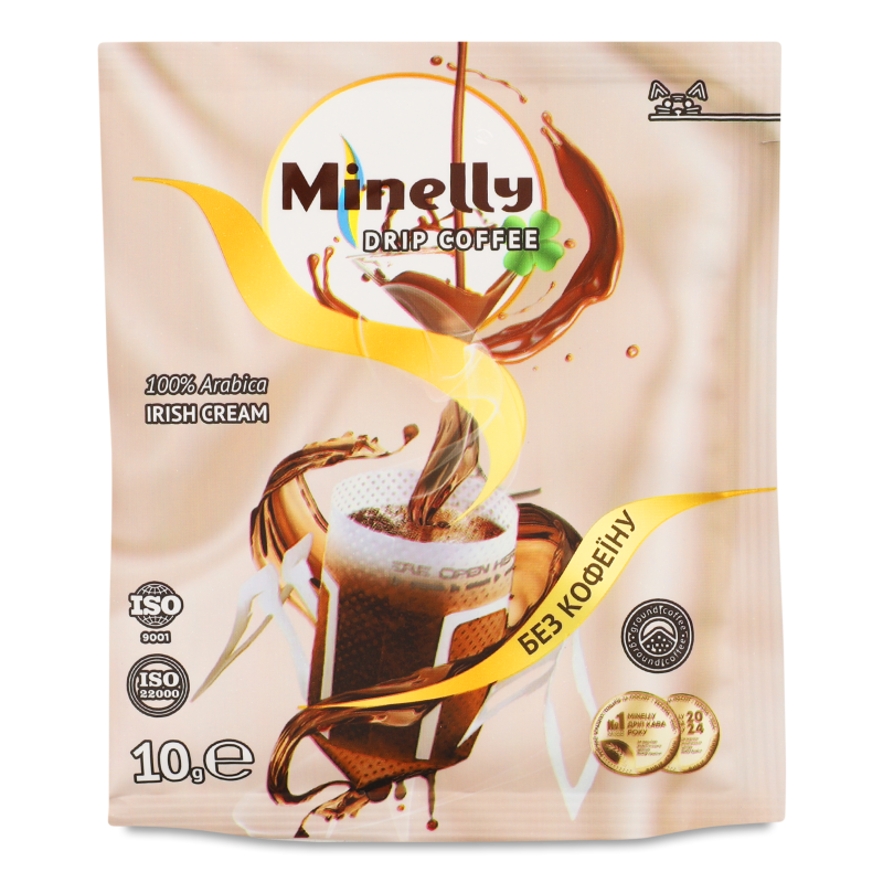 Кава Irish cream мелена смажена без кофеїну 10г в дріпах Minelly