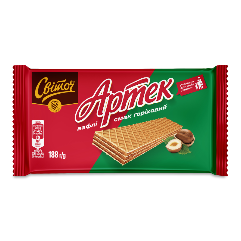 Вафлі Артек з горіховим смаком 188г Світоч