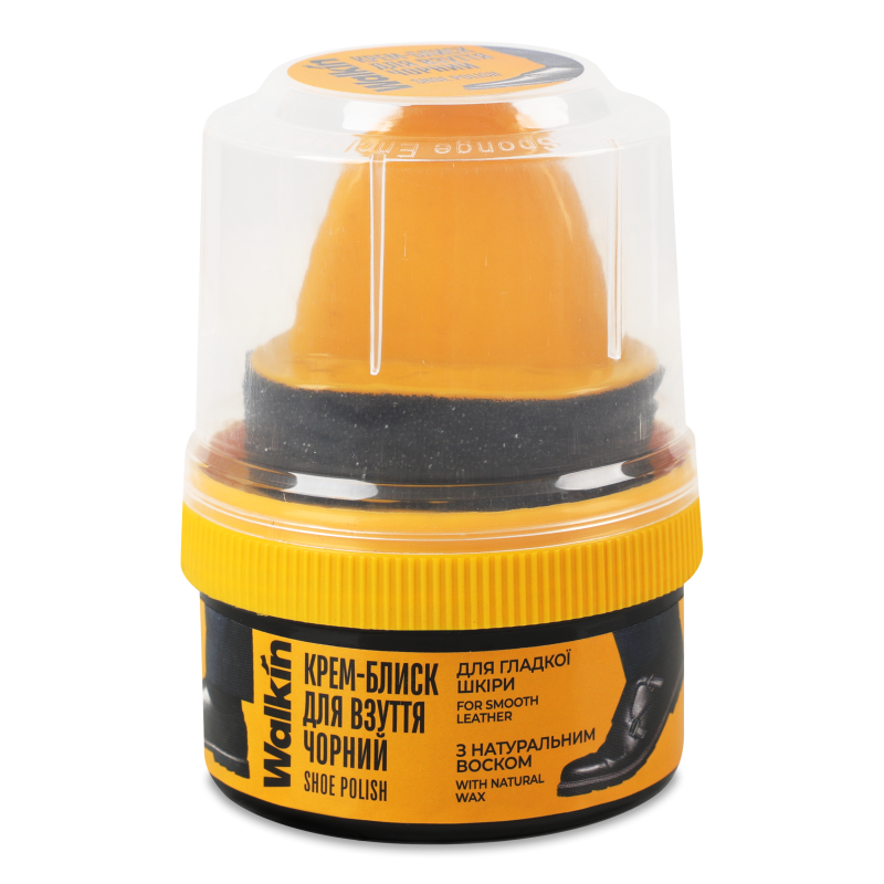 Крем-блиск д/взуття з гладкої шкіри чорний з аплікатором 50мл Волкін