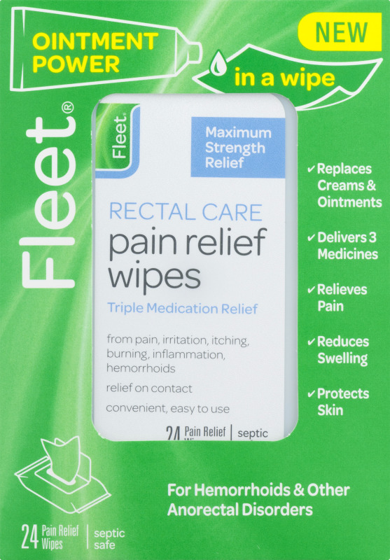 Fleet Rectal Care Pain Relief Wipes Triple Medication Relief 24 CT