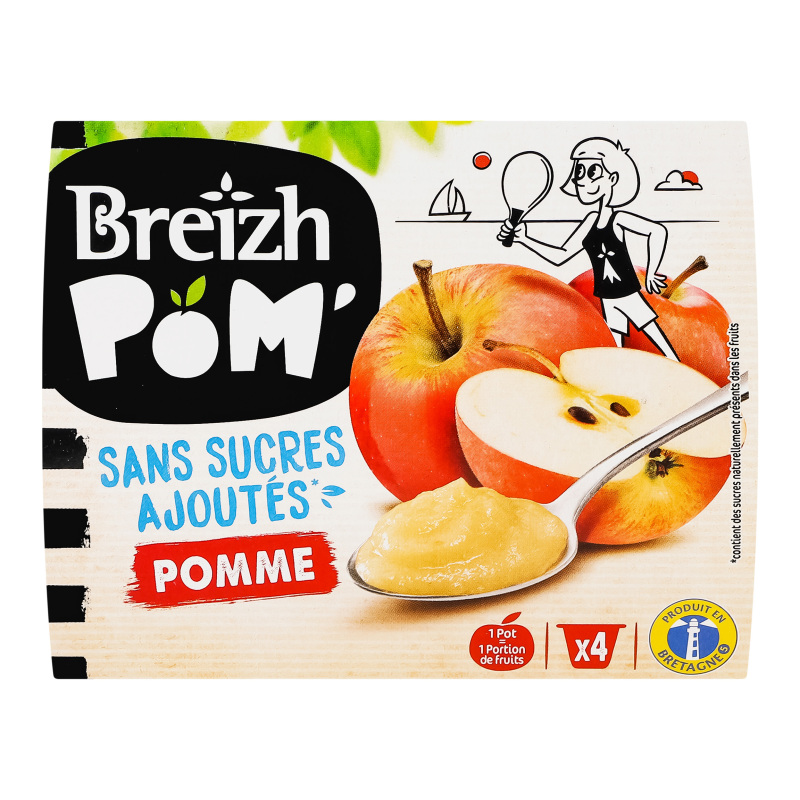 Пюре фруктове яблучне без цукру Breizh Pom к/у 4х