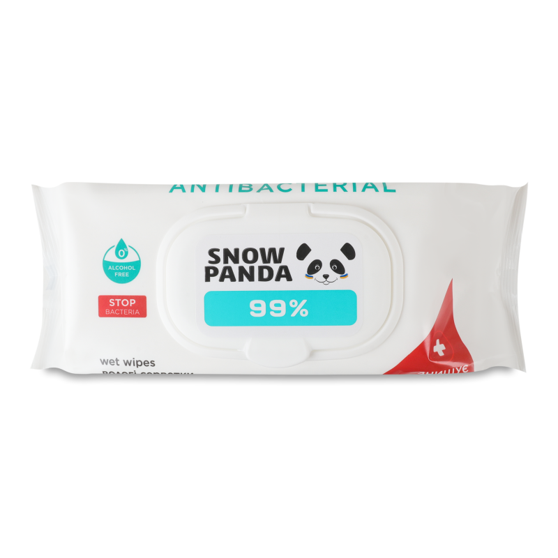 Серветки вологі Антибактеріал з антимікробною дією 100шт з клапаном Сніжна панда