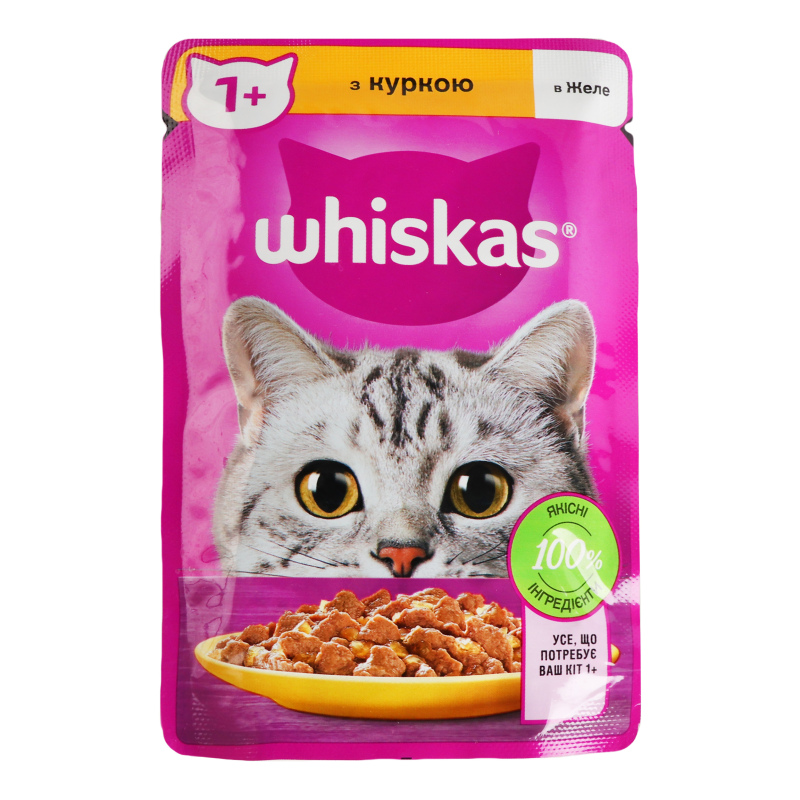 Корм влажный для взрослых котов с курицей в желе Whiskas д/п 85г ...