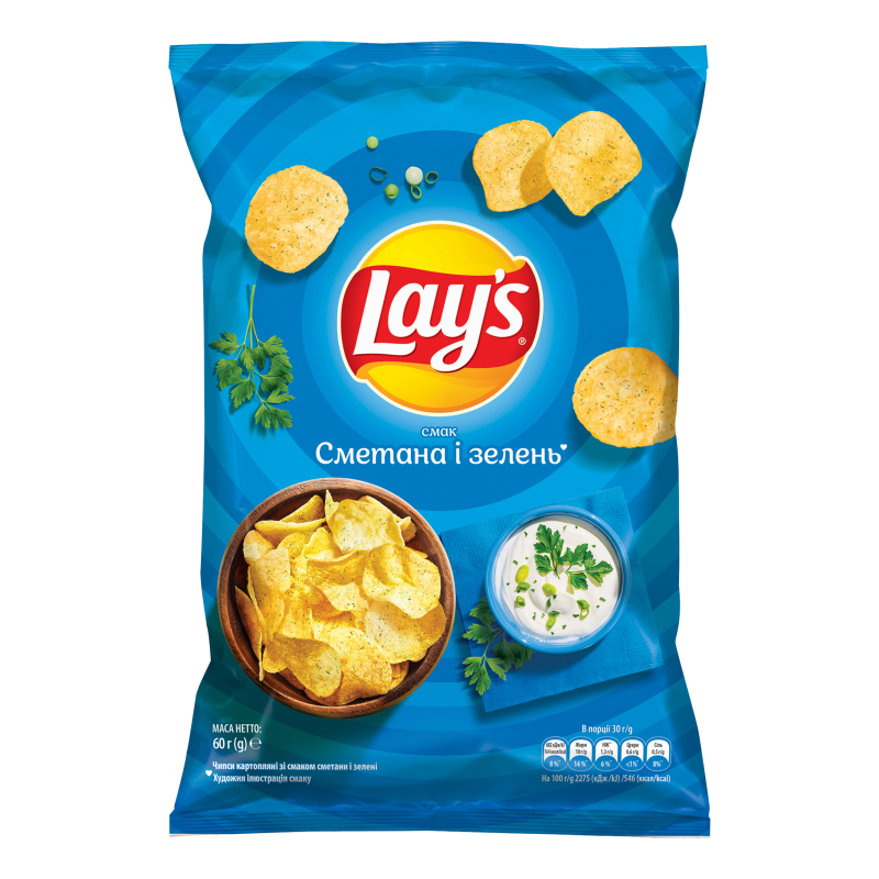 Чипсы картофельные со вкусом сметаны и зелени Lay's м/у 60г Lays ...