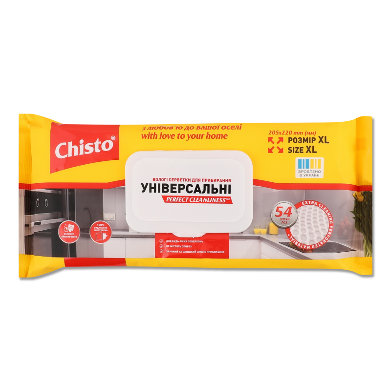 Серветки д/прибирання вологі універсальні 20,5*22см 54шт Chisto