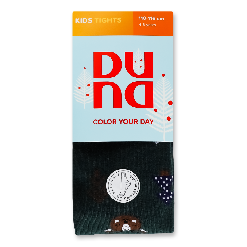 Колготки дитячі темно-зелені з малюнком махровий слід р.110-116 Duna