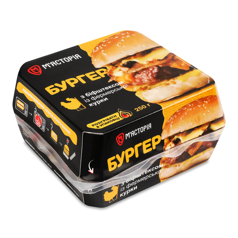 Бургер з біфштексом з фермерської курки 250г М”ясторія