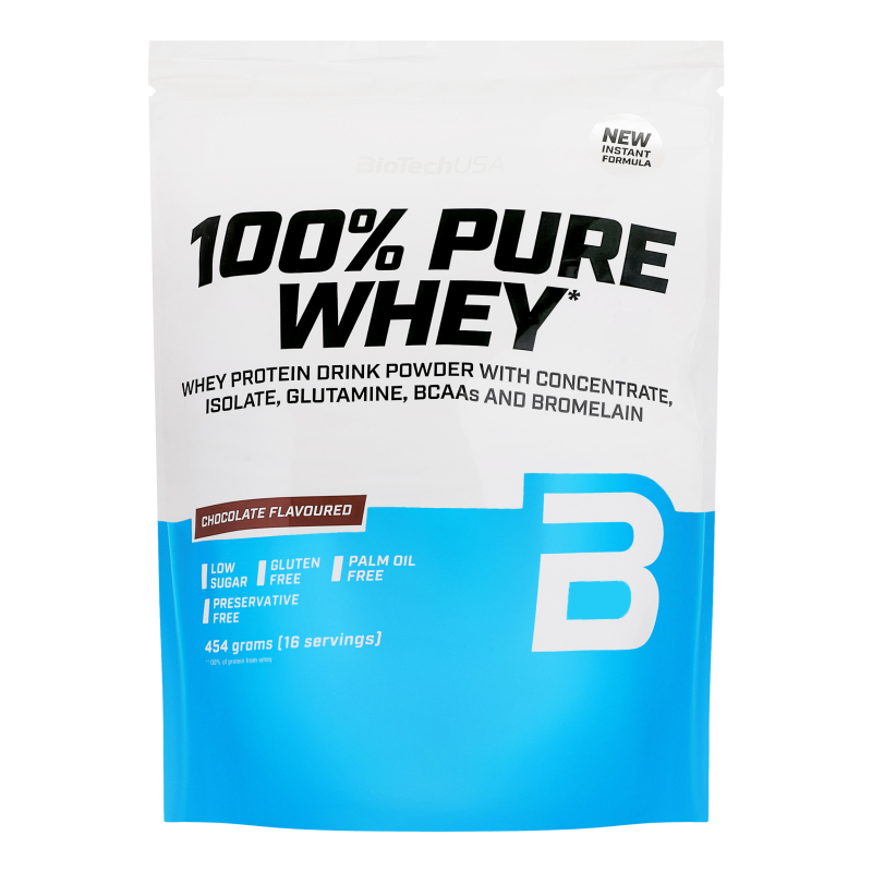 Порошок білковий для напоїв з підсолоджувачами Шоколад 100% Pure whey BioTechUSA