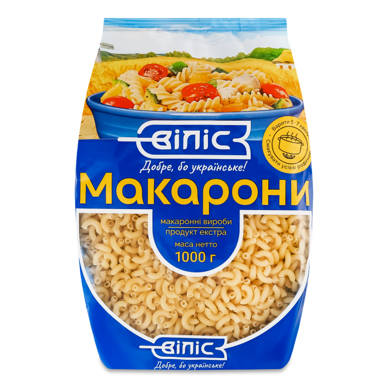 Вироби макаронні Ріжки гладкі 1кг п/е Віліс