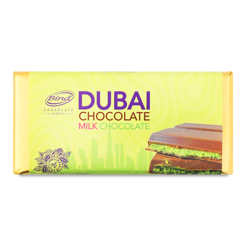 Шоколад Dubai молочний з фісташкою та тістом кадаїфі 200г Bind