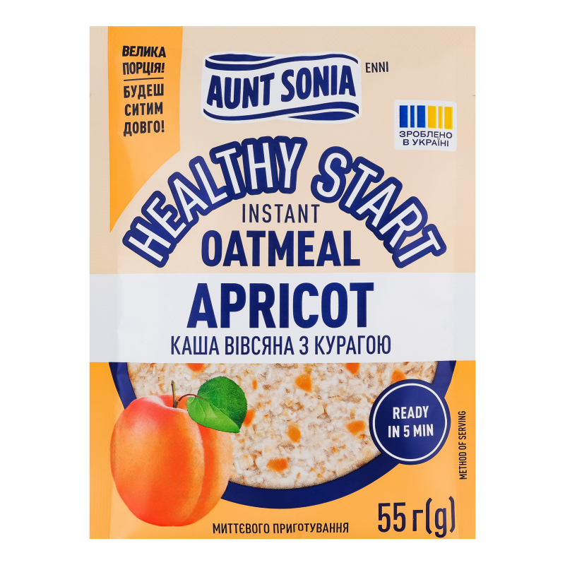 Каша вівсяна миттєвого приготування з курагою Healthy start Aunt Sonia м/у
