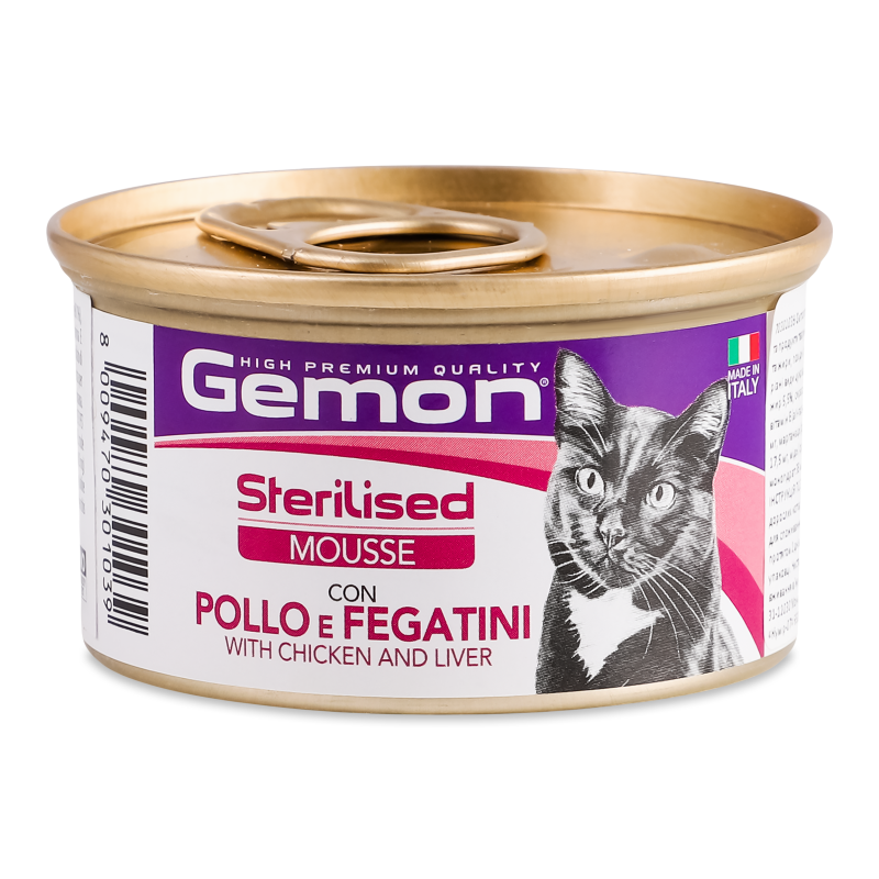 Корм д/стерилізованих котів Курка та лівер 85г ж/б Джемон