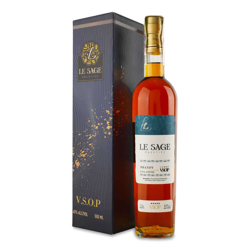 Бренді V.S.O.P. 40% 0,5л коробка Ле Саж