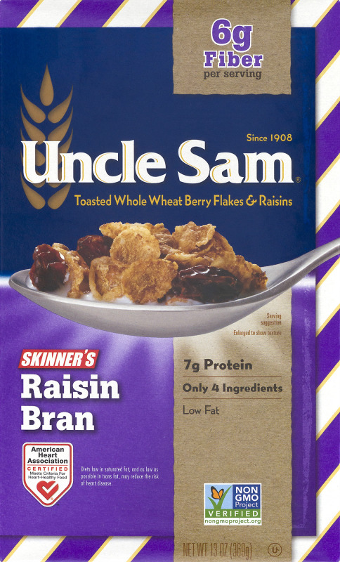 Sam's Raisins Uncle Sam Skinner's Raisin Bran Toasted Whole Wheat Berry Flakes ...