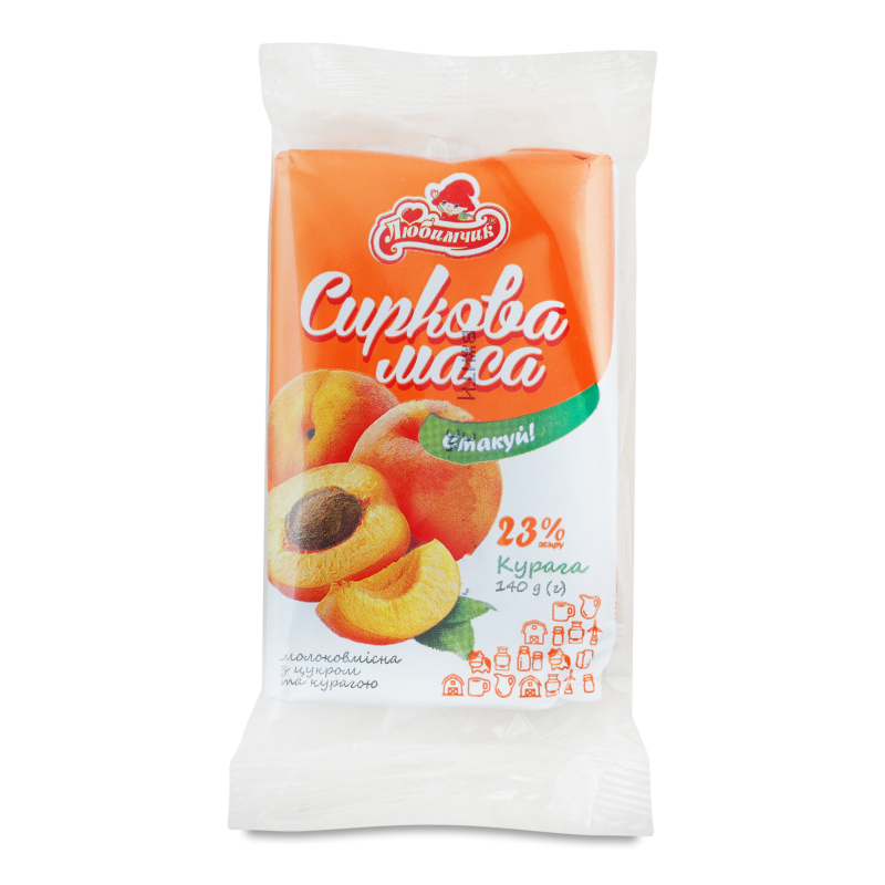 Маса сиркова молоковмісна з цукром та курагою 23% 140г Любимчик