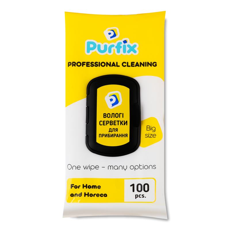 Серветки вологі господарські універсальні д/прибирання 100шт з клапаном Purfix