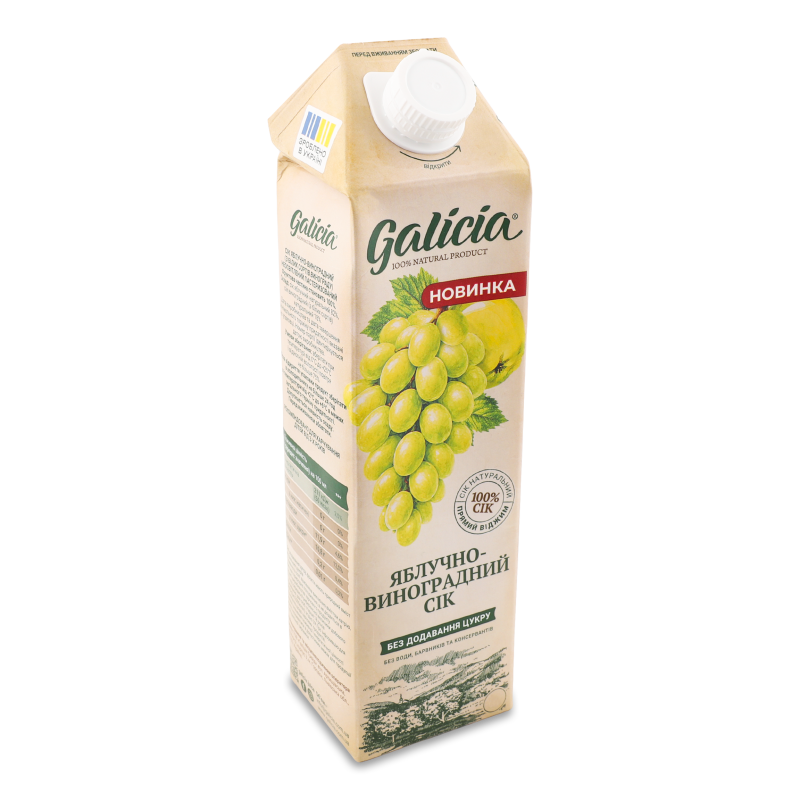 Сік яблучно-виноградний неосвітлений 1л т/брік Galicia