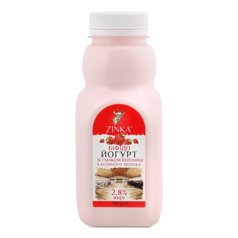 Біфідойогурт питний з смаком полуниці з козиного молока 2,8% 300г пет Зінка
