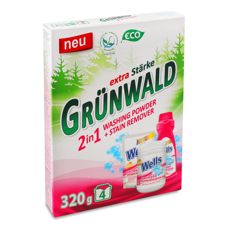 Порошок пральний 2в1 універсальний безфосфатний 320г Grunwald