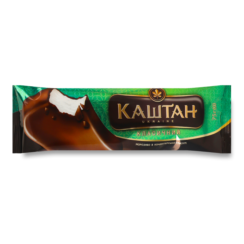 Морозиво Каштан класичний пломбір у кондитерській глазурі ескімо 75г Хладік