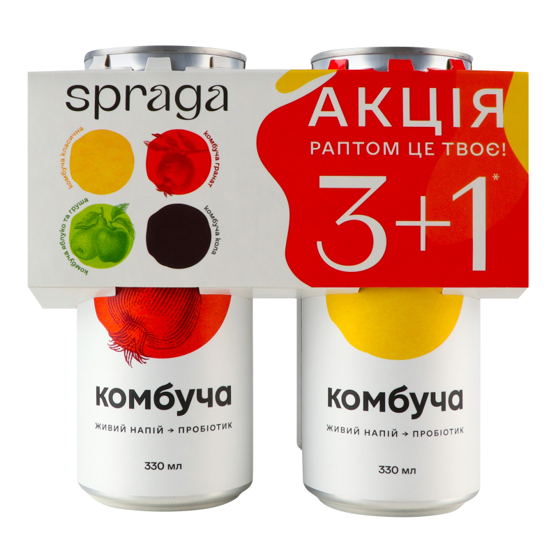 Набор напиток безалкогольный слабогазированный Комбуча Spraga ж/б ...