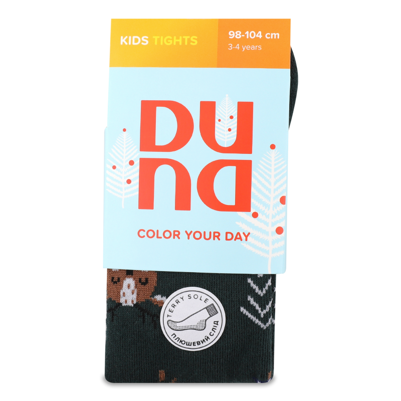 Колготки дитячі темно-зелені з малюнком махровий слід р.98-104 Duna