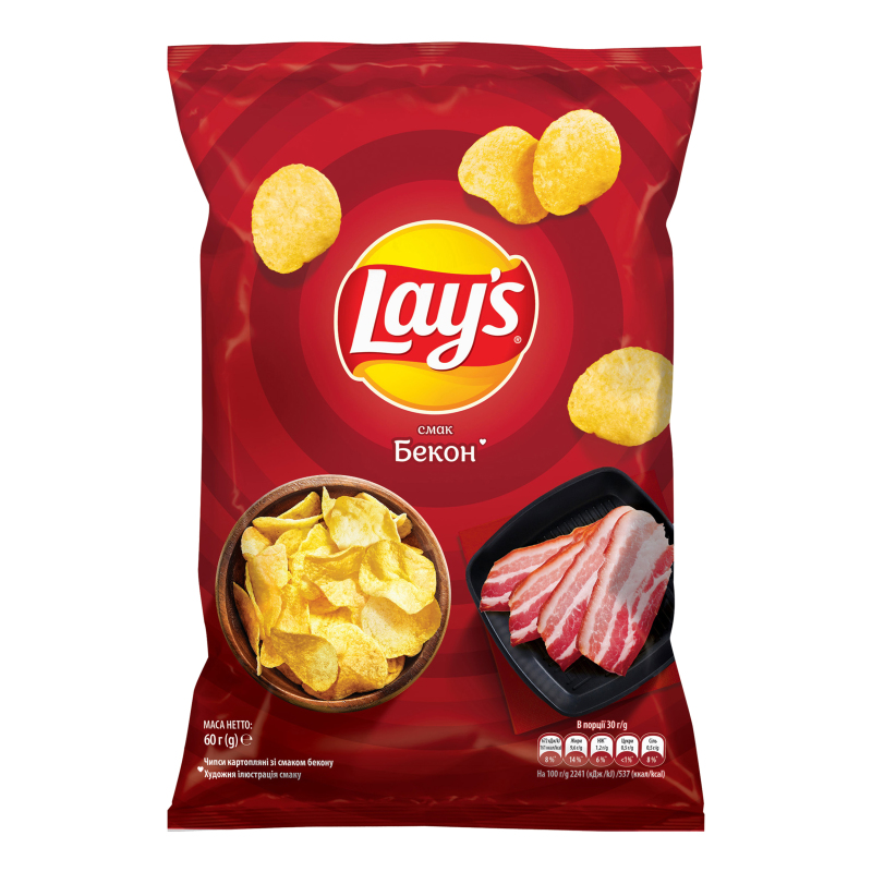 Чипсы картофельные со вкусом бекона Lay's м/у 60г Lays(4823063125390 ...