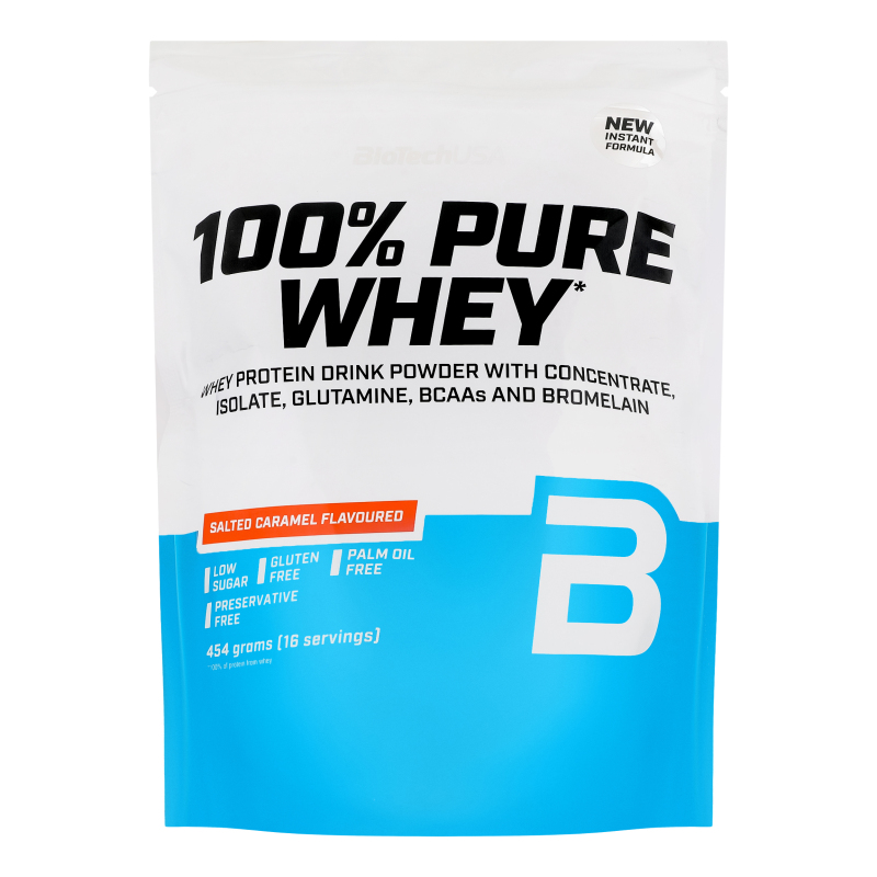 Порошок білковий для напоїв з підсолоджувачами Солона карамель 100% Pure whey BioTechUSA
